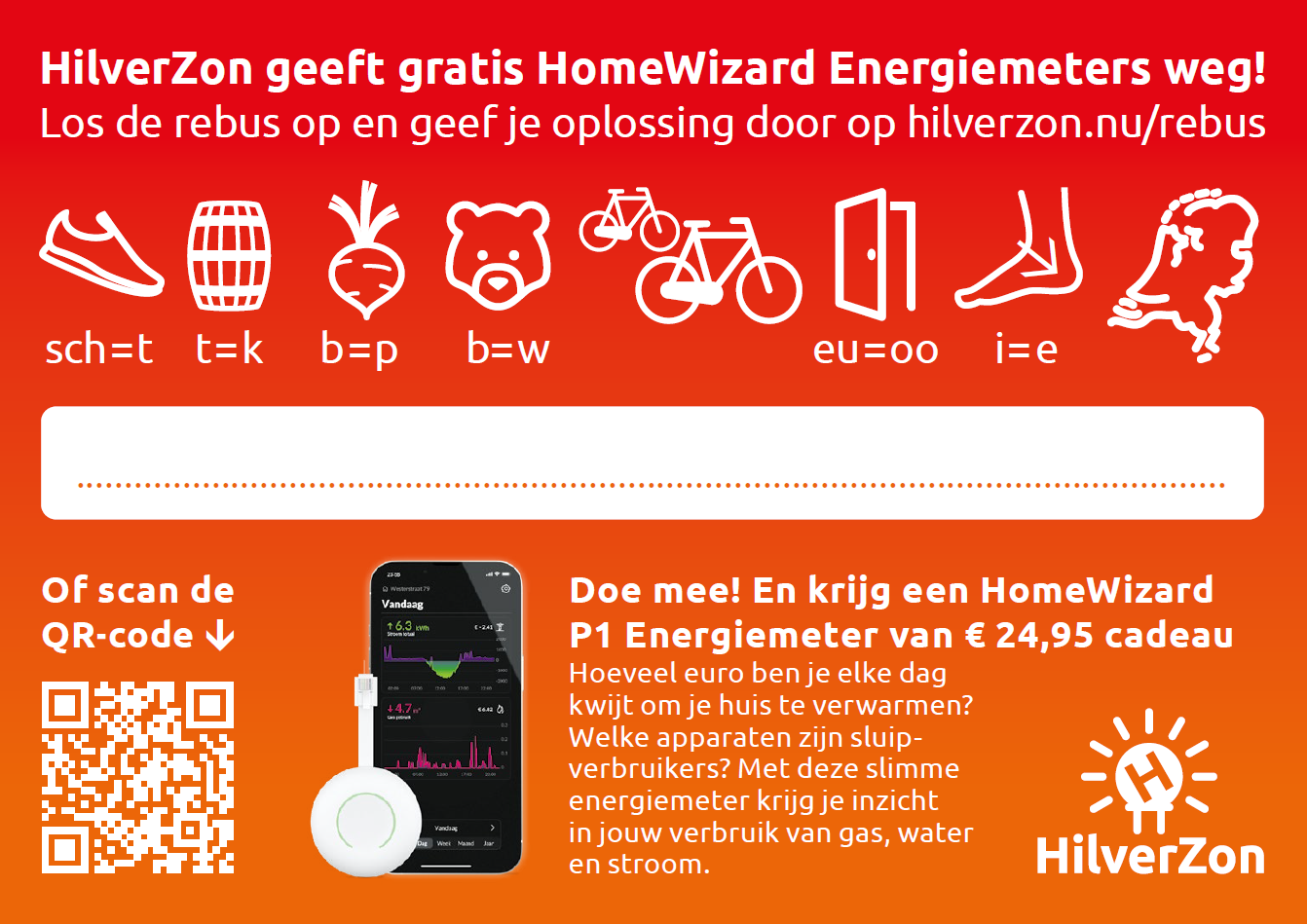 Rebus waarmee u een gratis HomeWizard Energiemeter kunt winnen